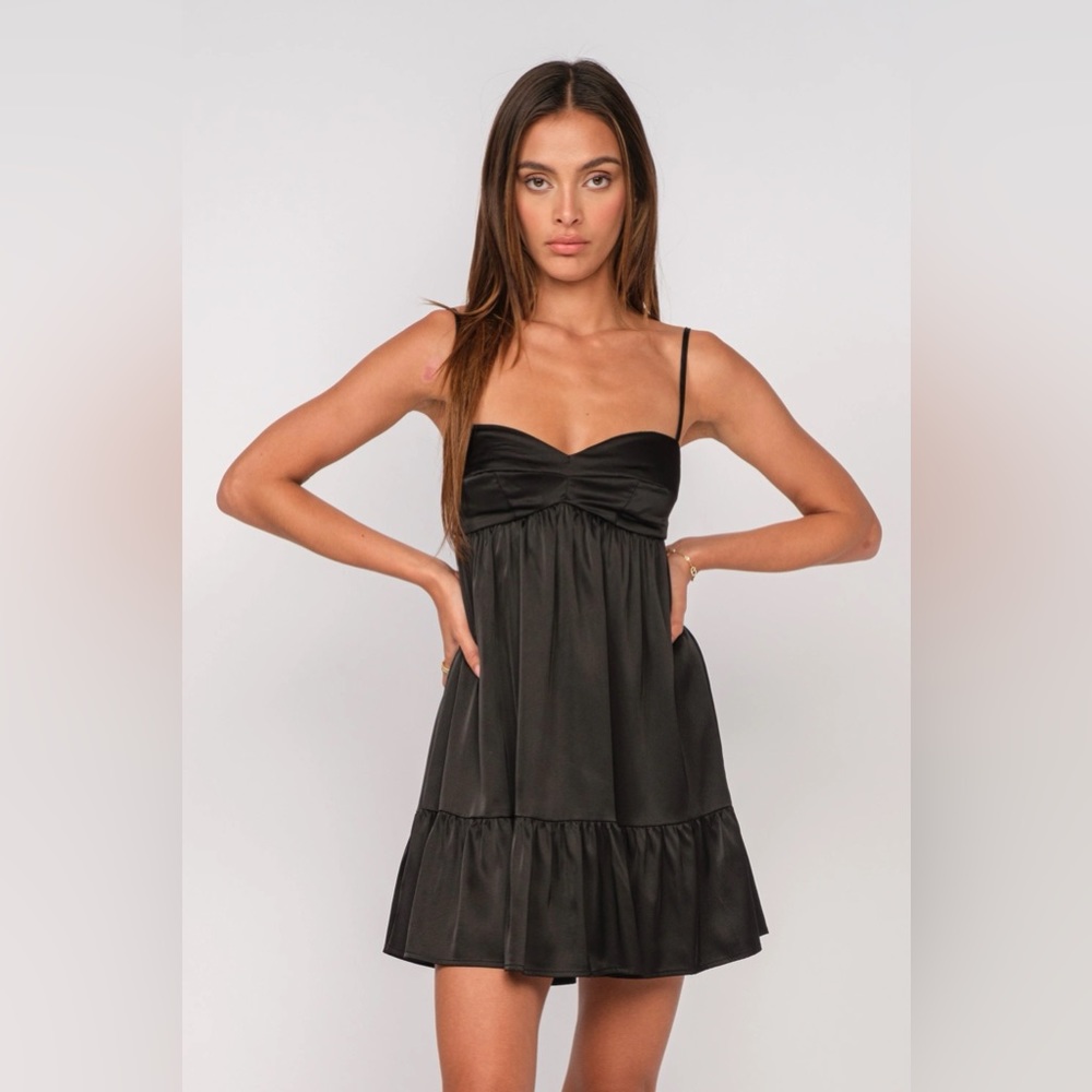 Sky to Moon Bailey Black Satin Babydoll Mini Dress Size Large